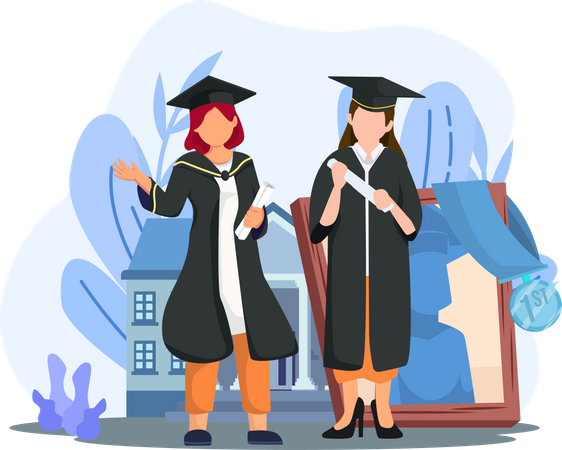 girls-with-graduation-degree-illustration-download-in-svg-png-gif-file-formats--ceremony-celebration-achievement-pack-school-education-illustrations-5974645